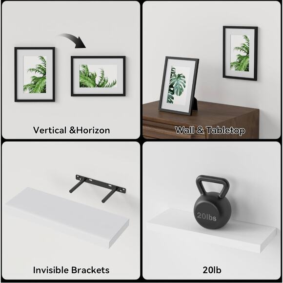 Set of Black Photo Frames and White Floating Shelves - Picture 3 of 4